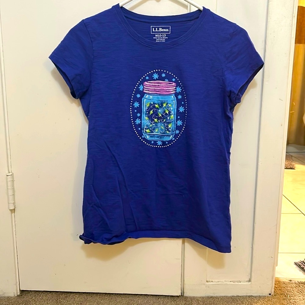 L.L. Bean Blue Short Sleeve Tee with Graphic Design girls 10/12